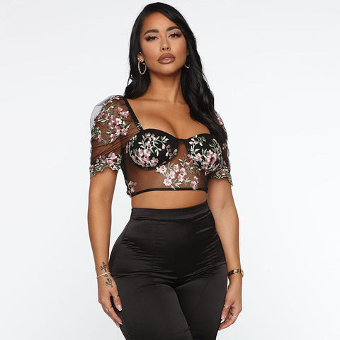 Highstreet Sexy Tulle Shirt Crop Top Blouse