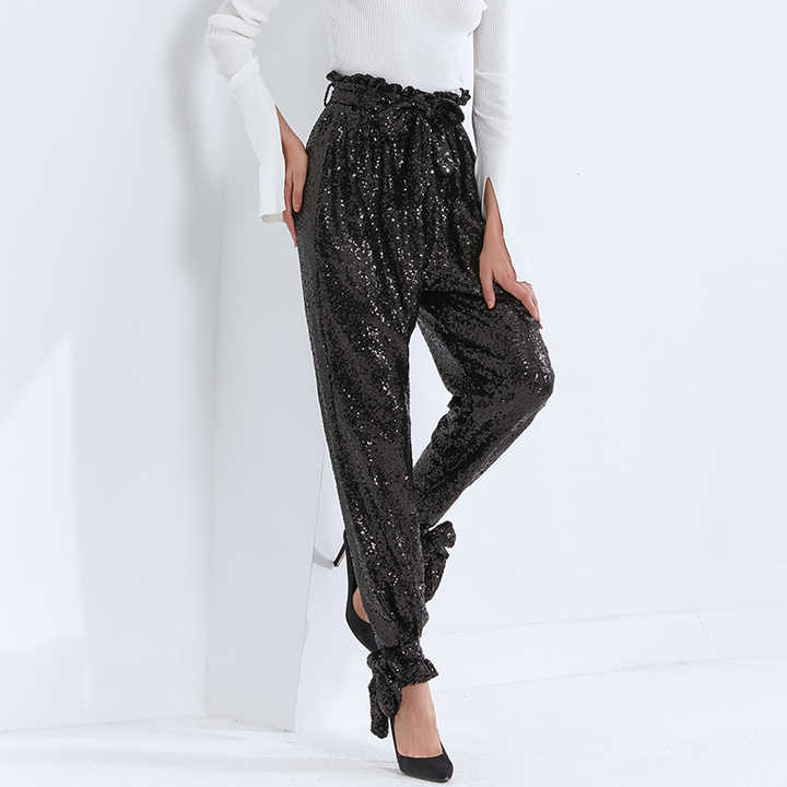 All Black Sequinned Puff Pants