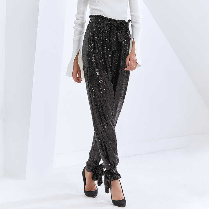 All Black Sequinned Puff Pants