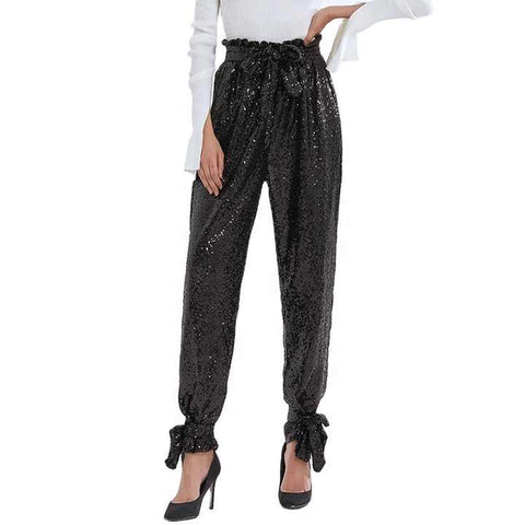 All Black Sequinned Puff Pants